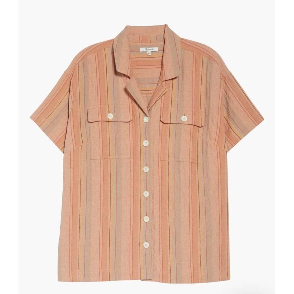 Madewell NWT Stripe Stretch Cotton & Linen Camp Shirt Size 1X‎ & 2X MSRP $79.50